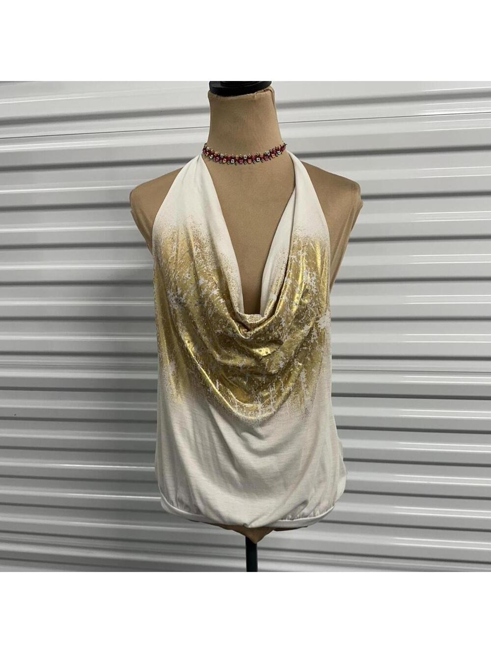 🌟 Y2K halter Gold Foil Open Back Top 🌟